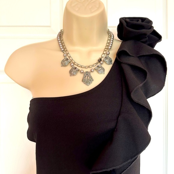 Black Asymmetrical One Shoulder Cocktail Gown - Picture 2 of 6